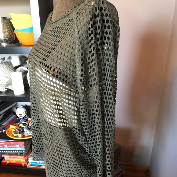 Tops - Mesh long sleeved army green cover shirt